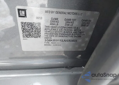 2018 Cadillac Ct6 Standard z USA, uszkodzony, nr VIN 1G6KB5RS1JU151821